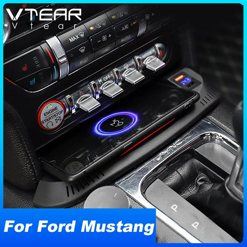 Car Wireless Charger For Ford Mustang Gt Accessories Cell Phone Charging Plate Interior Modification Auto Parts 2016-2023