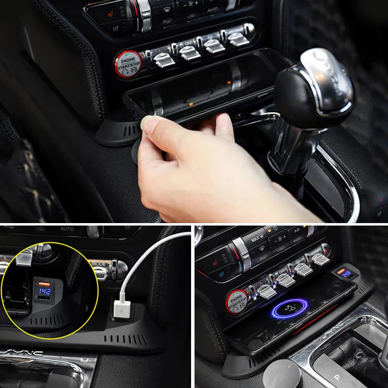 Car Wireless Charger For Ford Mustang Gt Accessories Cell Phone Charging Plate Interior Modification Auto Parts 2016-2023