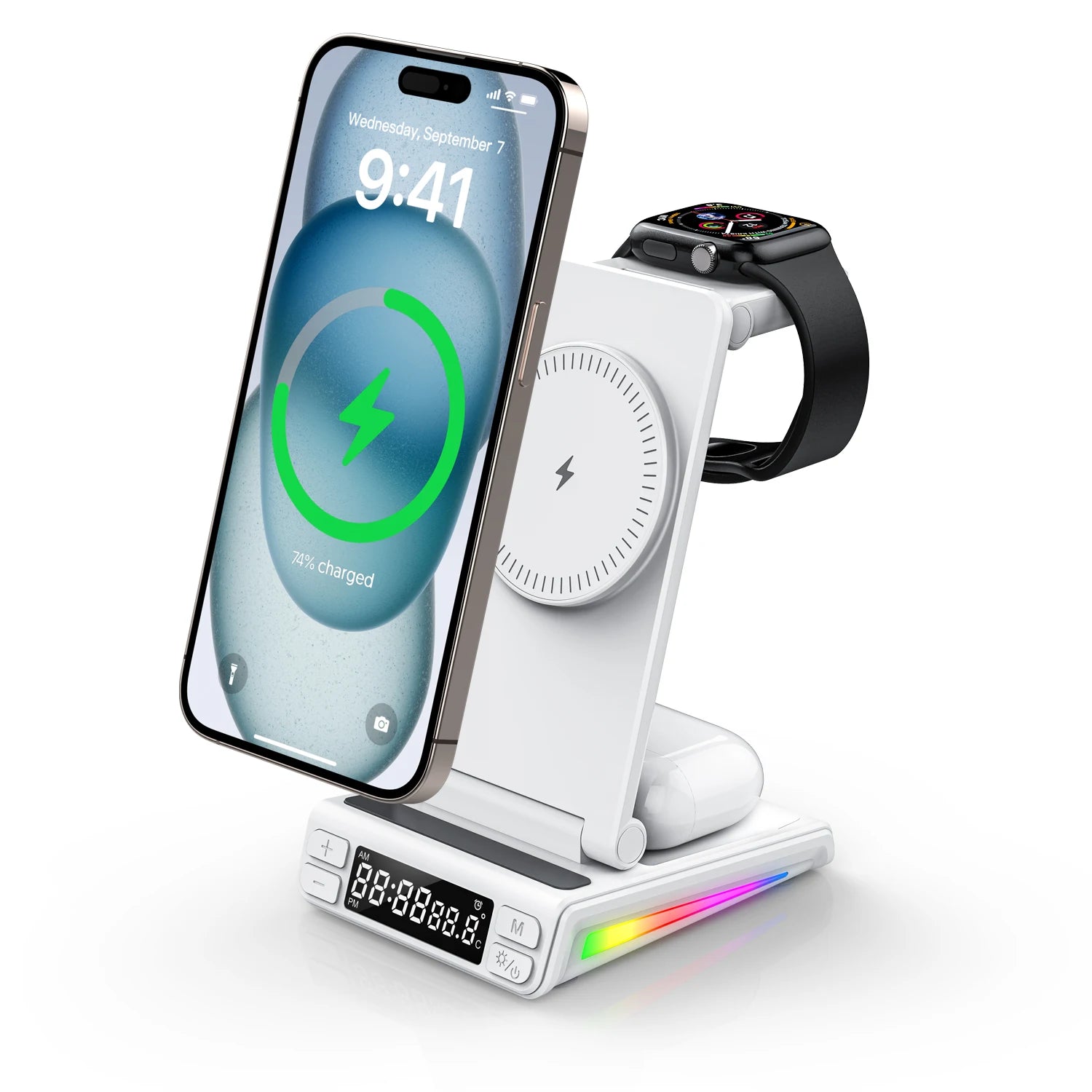 Magnetic Phone Holder 15W Fast Wireless Charger Stand 3 in 1 Wireless Charger for Phone Smart Watch Headset