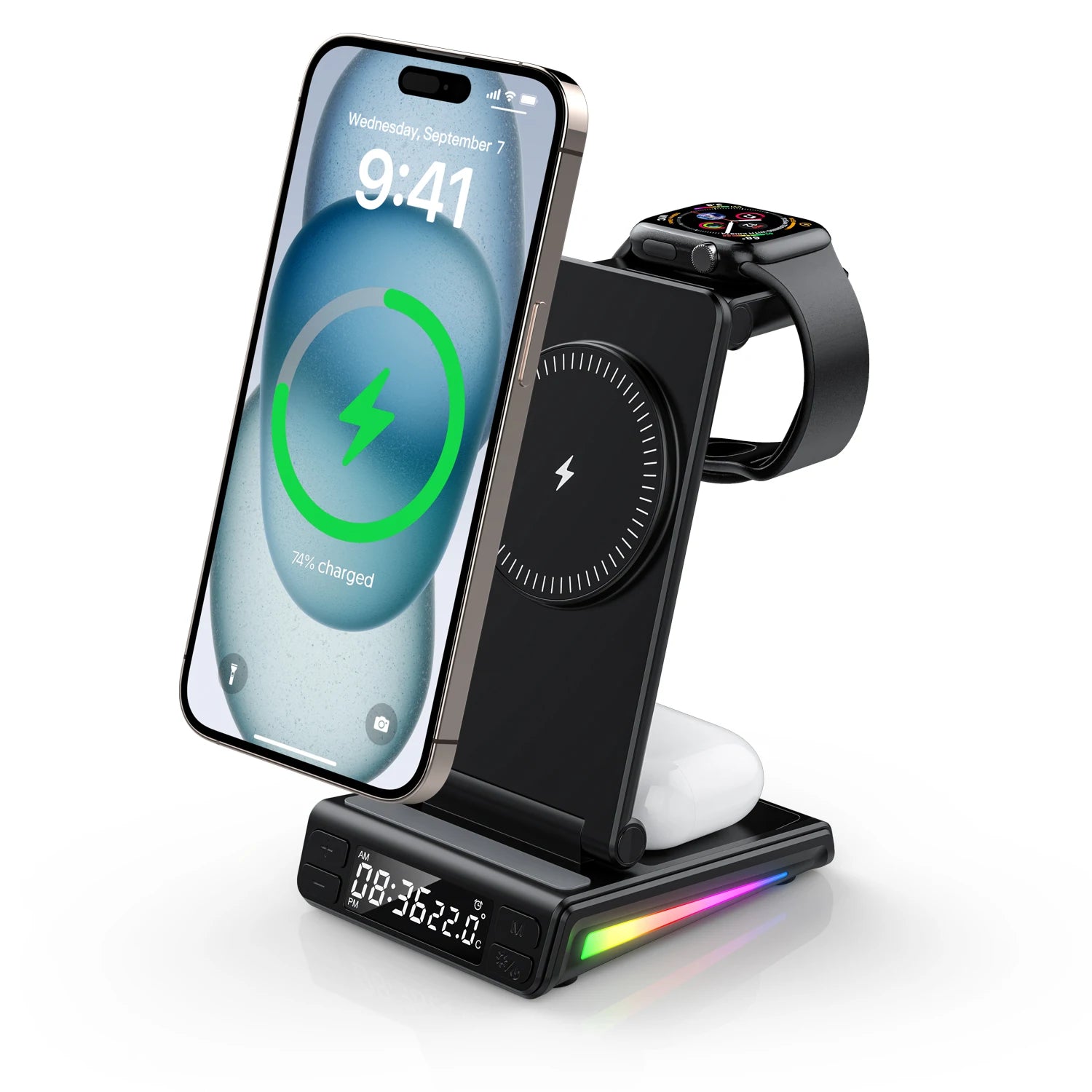 Magnetic Phone Holder 15W Fast Wireless Charger Stand 3 in 1 Wireless Charger for Phone Smart Watch Headset