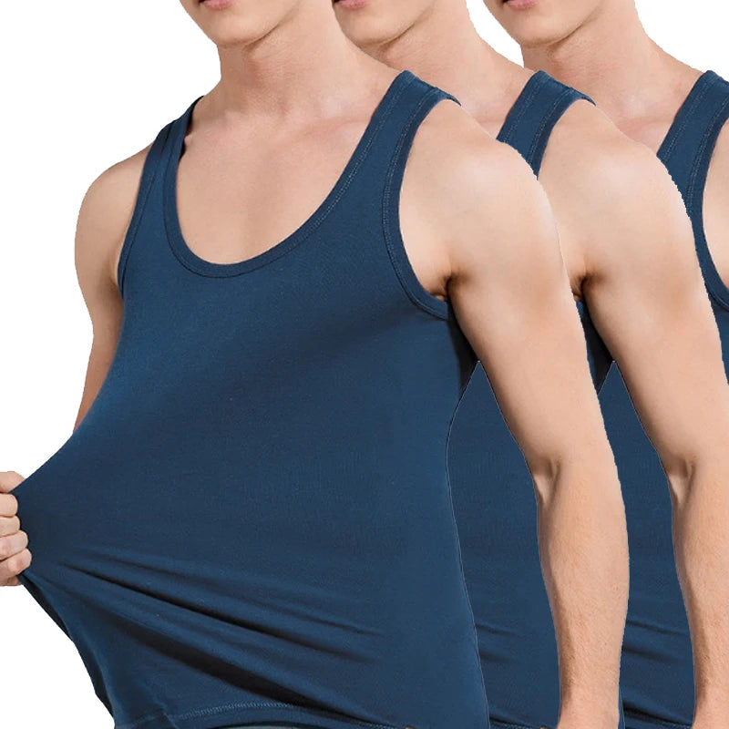Hot Sale 3pcs / 100% Cotton Mens Sleeveless Tank Top Solid Muscle Vest Undershirts O-neck Gymclothing Tees Whorl Tops