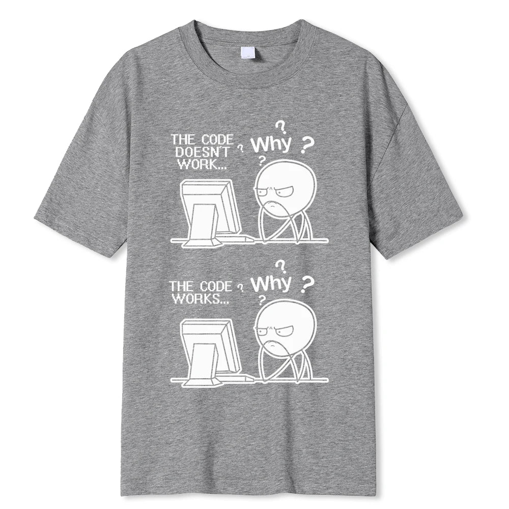 Creative Funny Programmer Code Works Why Casual Print T-Shirt Camiseta Hombre Linux Operating System Fashion Streetwear For Men