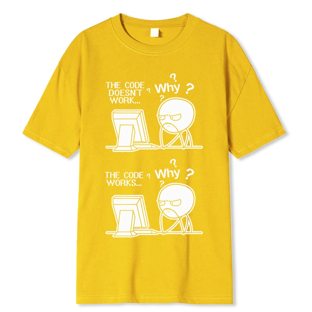 Creative Funny Programmer Code Works Why Casual Print T-Shirt Camiseta Hombre Linux Operating System Fashion Streetwear For Men