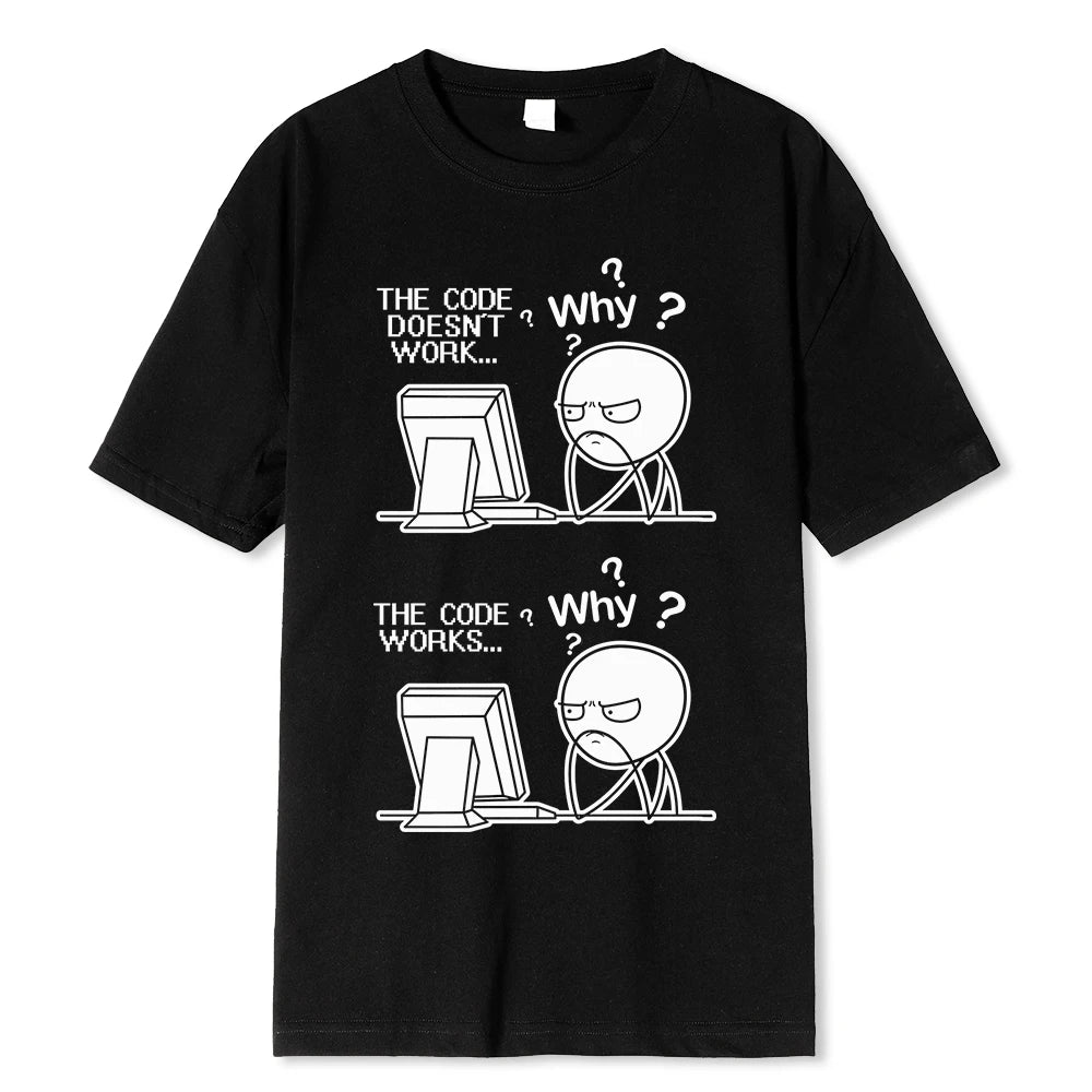 Creative Funny Programmer Code Works Why Casual Print T-Shirt Camiseta Hombre Linux Operating System Fashion Streetwear For Men