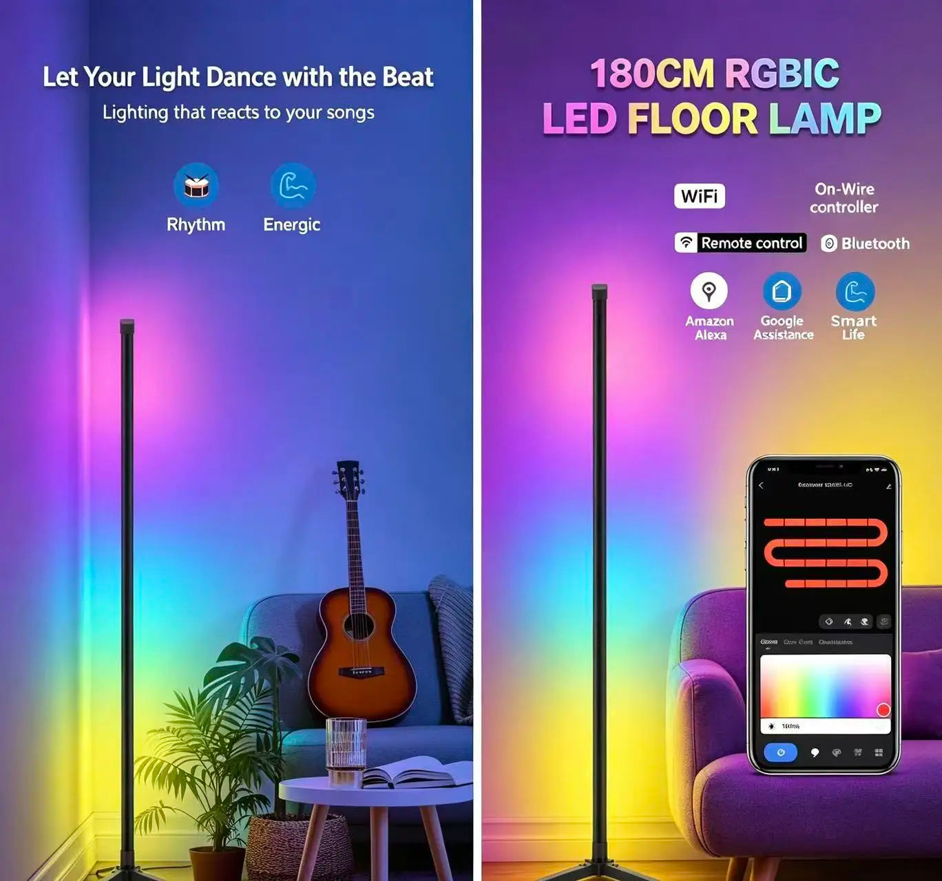 USB RGBIC 145/180CM Upgrade Smart Floor Lamp Tuya Smart APP Remote Control Nordic Stand Floor Mood Light For Game Room Decoratio