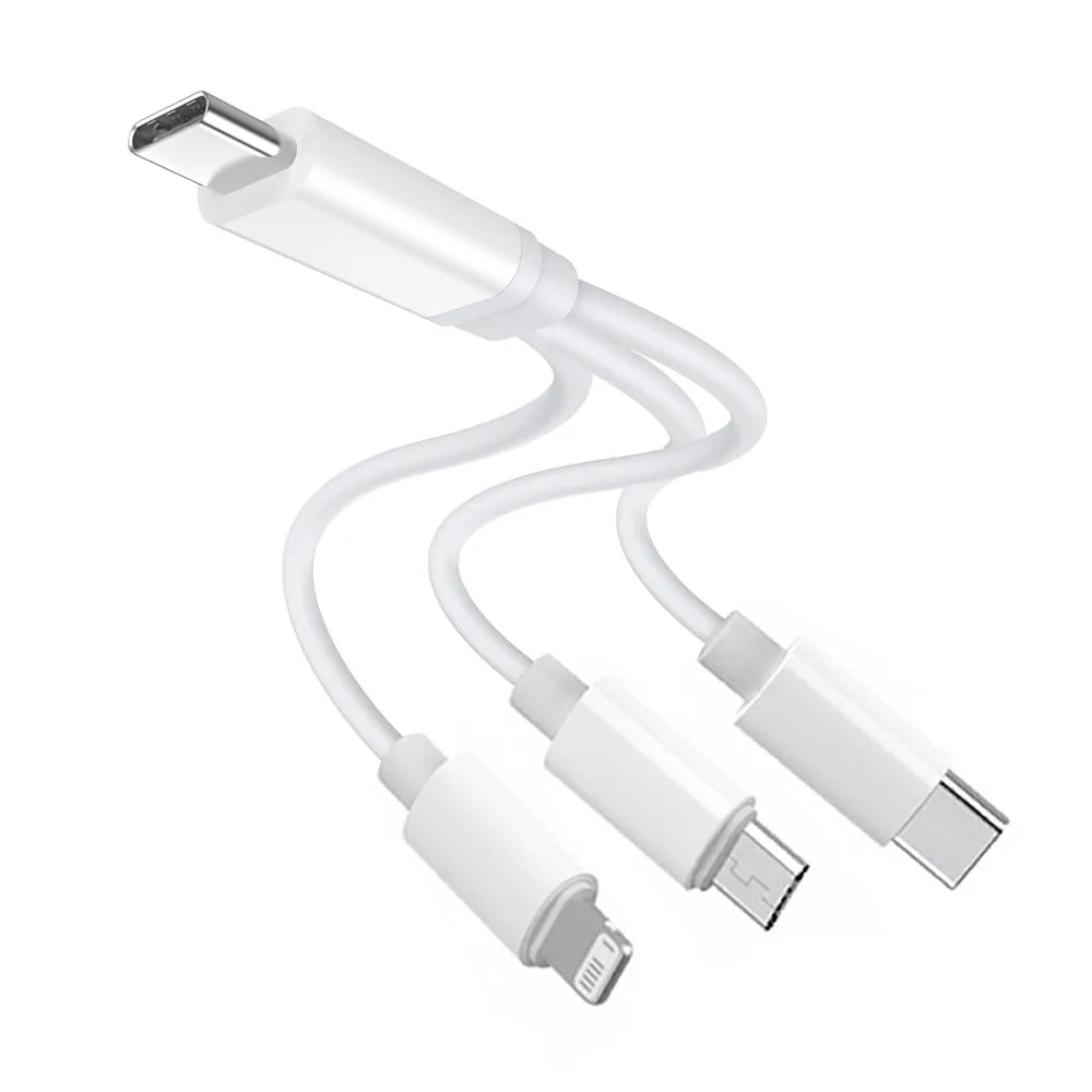 PD USB C Charging Cable for Multiple Devices Charging Cord Short 3 in1 Universal USB Cable with IP/Micro USB/Type C Mobile Power