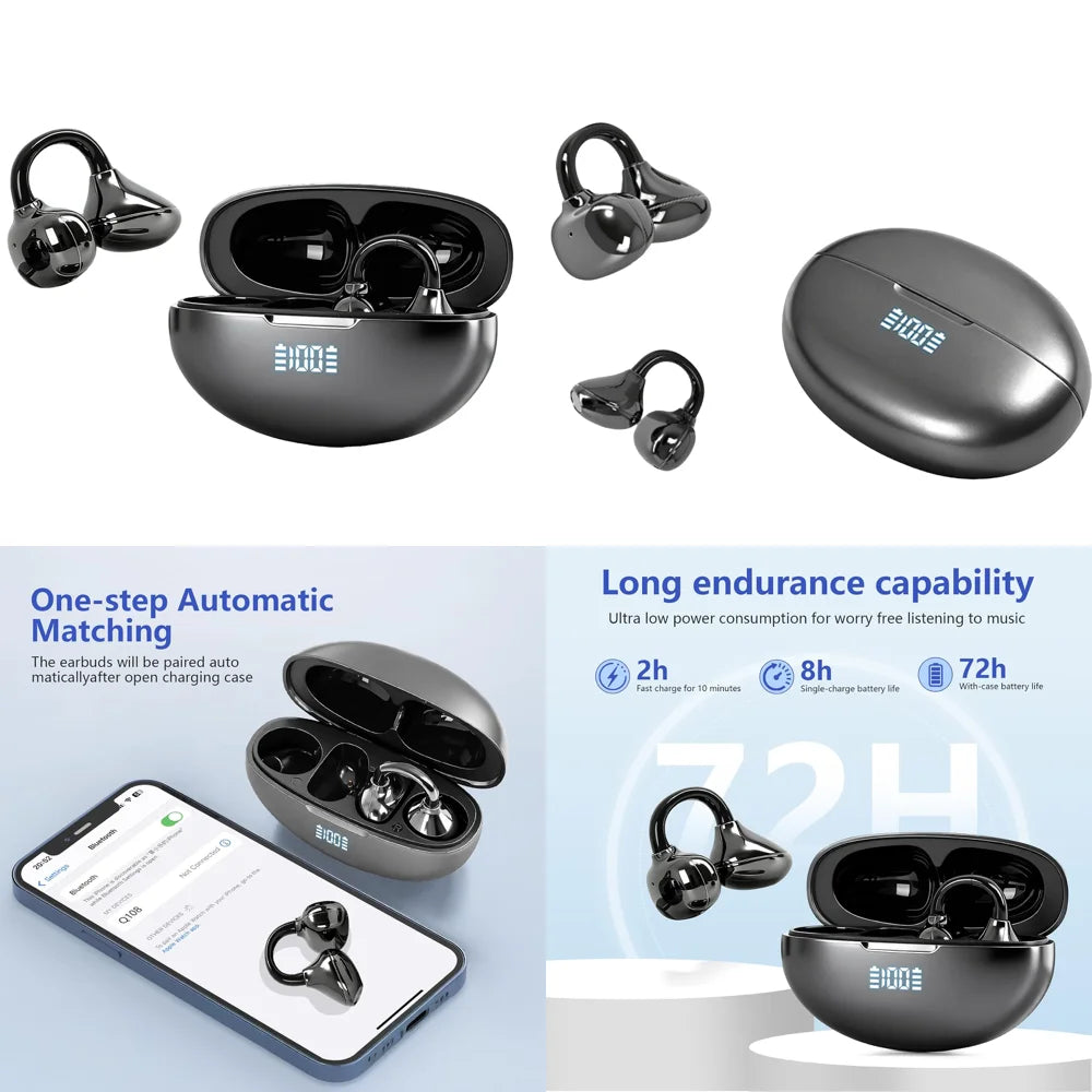 Wireless Earbuds OWS Hi-fi Stereo BT 5.4 Earphone with LED Display for Travel Business Clear Calls Headphones High Quality