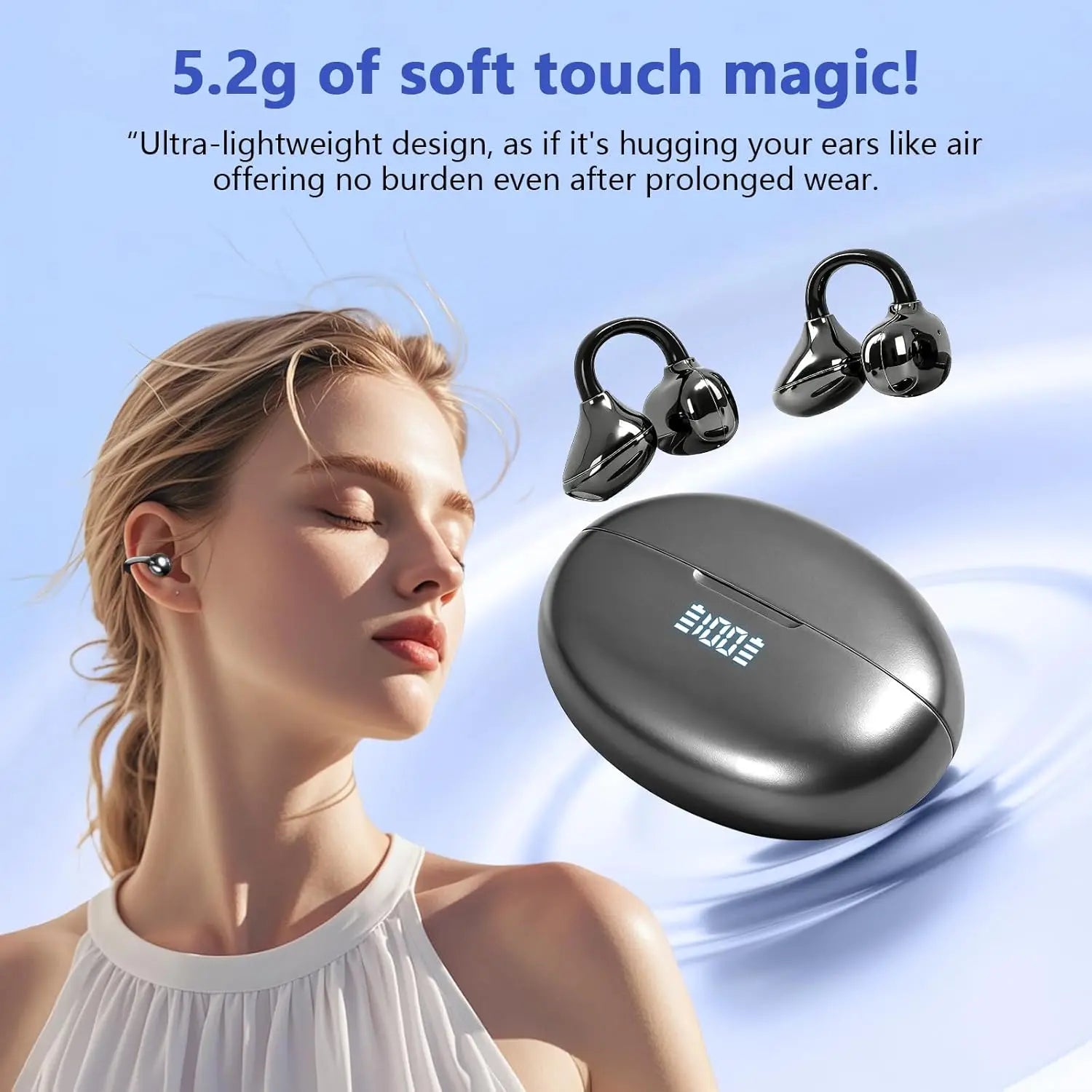 UYUXIO BT 5.4 Clip on Wireless Earphone OWS Earbuds  with 50H Long-Battery Life Play Time Open Ear Headphone Ear Buds for Sport
