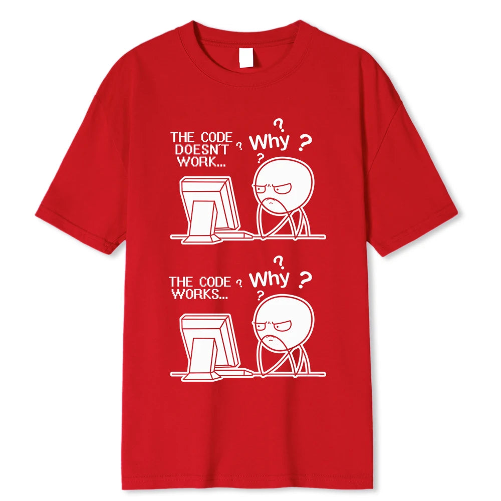 Creative Funny Programmer Code Works Why Casual Print T-Shirt Camiseta Hombre Linux Operating System Fashion Streetwear For Men