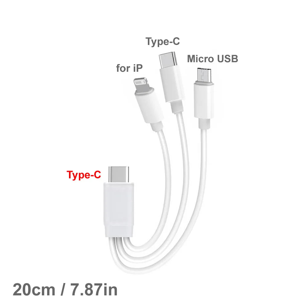 PD USB C Charging Cable for Multiple Devices Charging Cord Short 3 in1 Universal USB Cable with IP/Micro USB/Type C Mobile Power