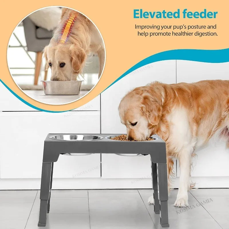 Adjustable Elevated Dog Feeder Raised Stand Dogs Bowls with Double Stainless Steel Food Water Bowls for Small Medium Large Dogs