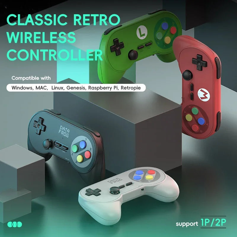 Data Frog PC07 Classic Style Wireless Game Controller, Dual Receiver, Retro Gamepad for PC DInput, Android TV, Arcade Gaming