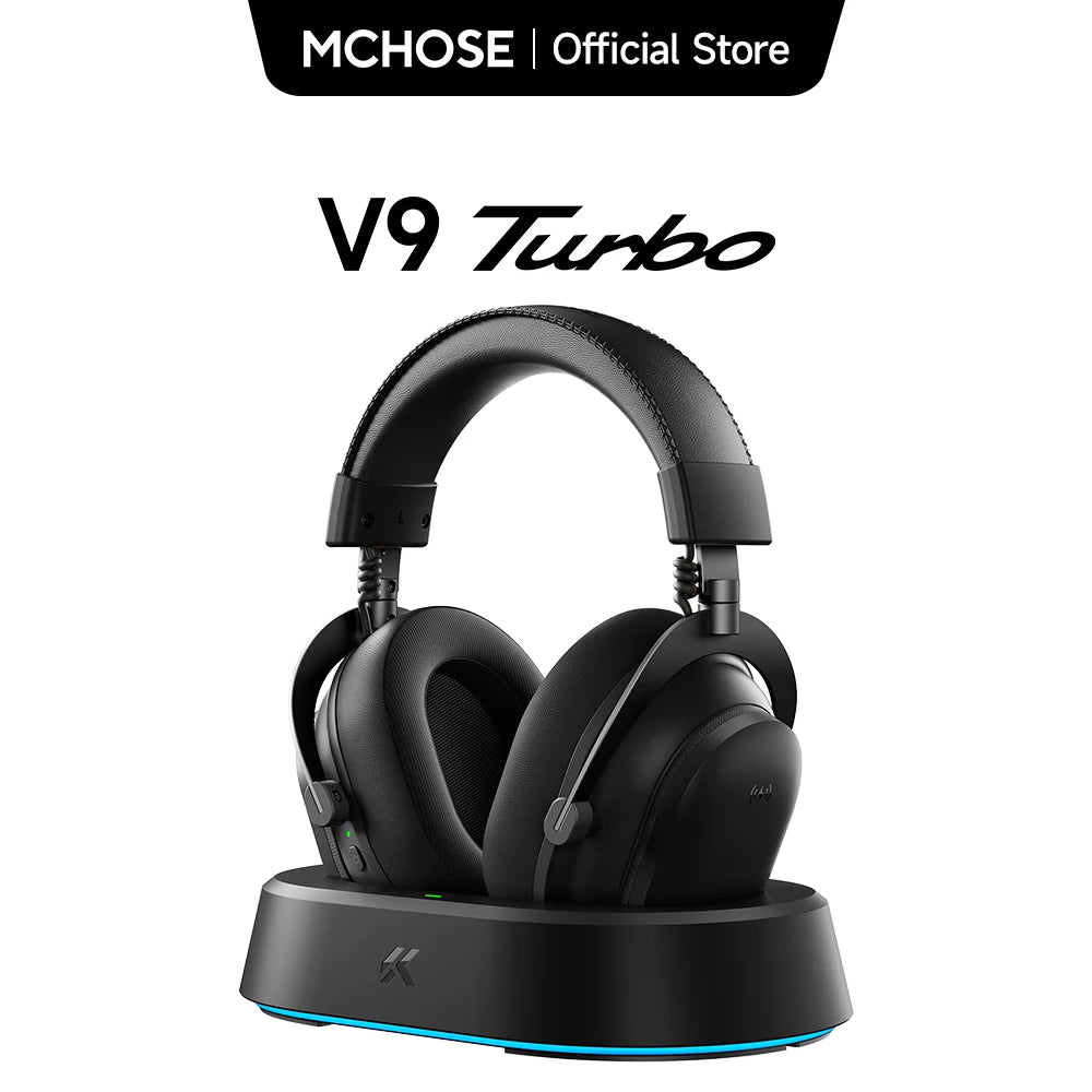 MCHOSE V9 Turbo+ Magnetic Wireless Gaming Headset 7.1 Surround Sound 90° Swivel Ear Cups Low Latency RGB Magnetic Charging