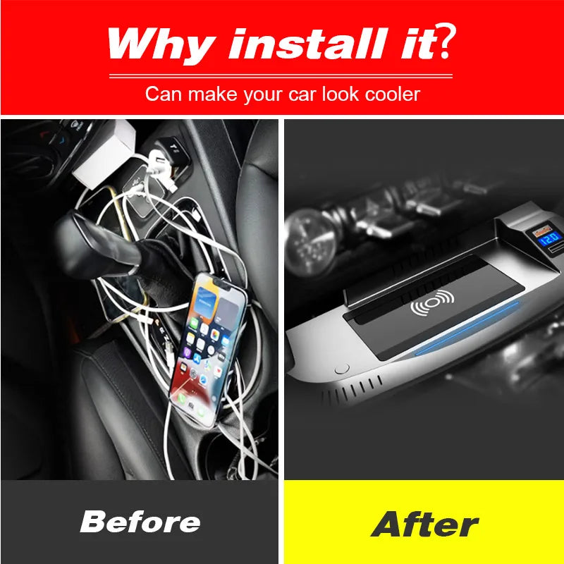 Car Wireless Charger For Ford Mustang Gt Accessories Cell Phone Charging Plate Interior Modification Auto Parts 2016-2023