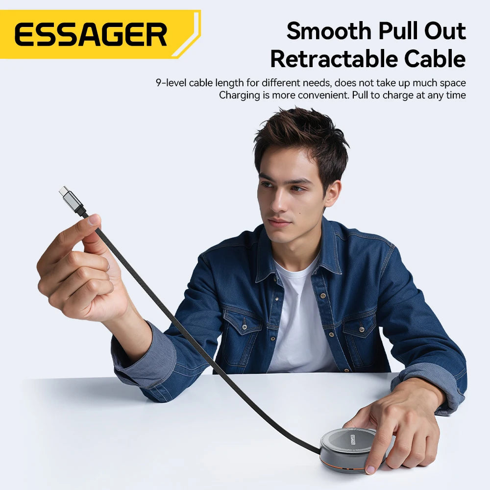 Essager 15W 3 in 1 Magnetic Wireless Charger With 96cm Retractable Type-C Cable For iPhone 16 15 14 13 Pro Max Airpods Watches