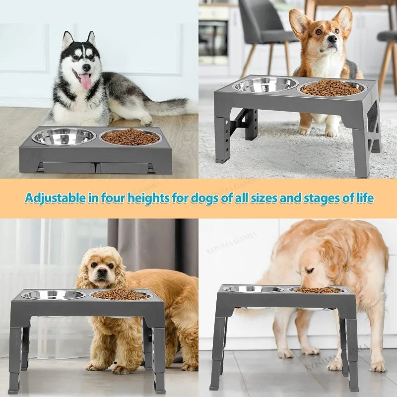 Adjustable Elevated Dog Feeder Raised Stand Dogs Bowls with Double Stainless Steel Food Water Bowls for Small Medium Large Dogs