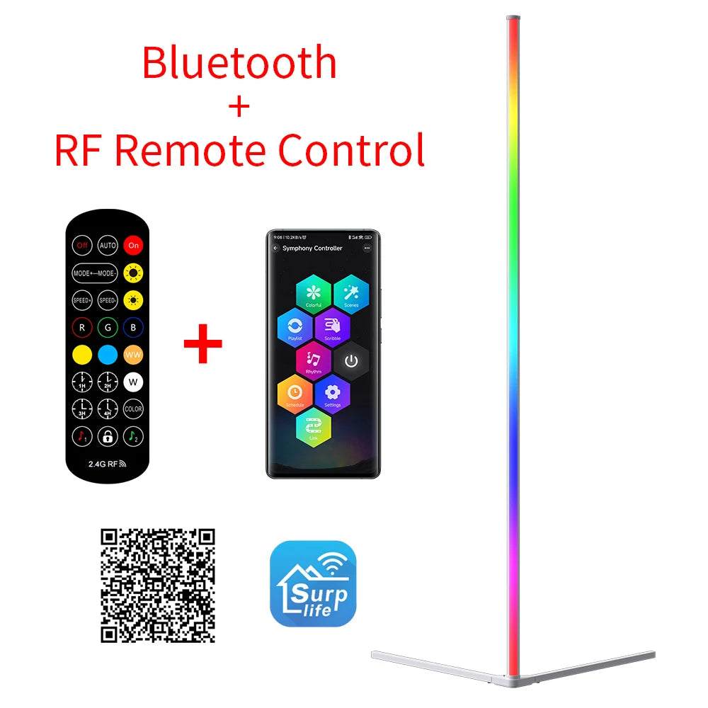 New RGB Remote LED Corner Floor Lamps RGB Random Effects & Solid Color Standing Lamp Angle Light Floor Lamp For Living Room