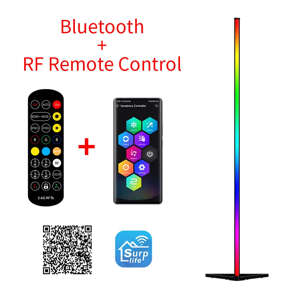 New RGB Remote LED Corner Floor Lamps RGB Random Effects & Solid Color Standing Lamp Angle Light Floor Lamp For Living Room