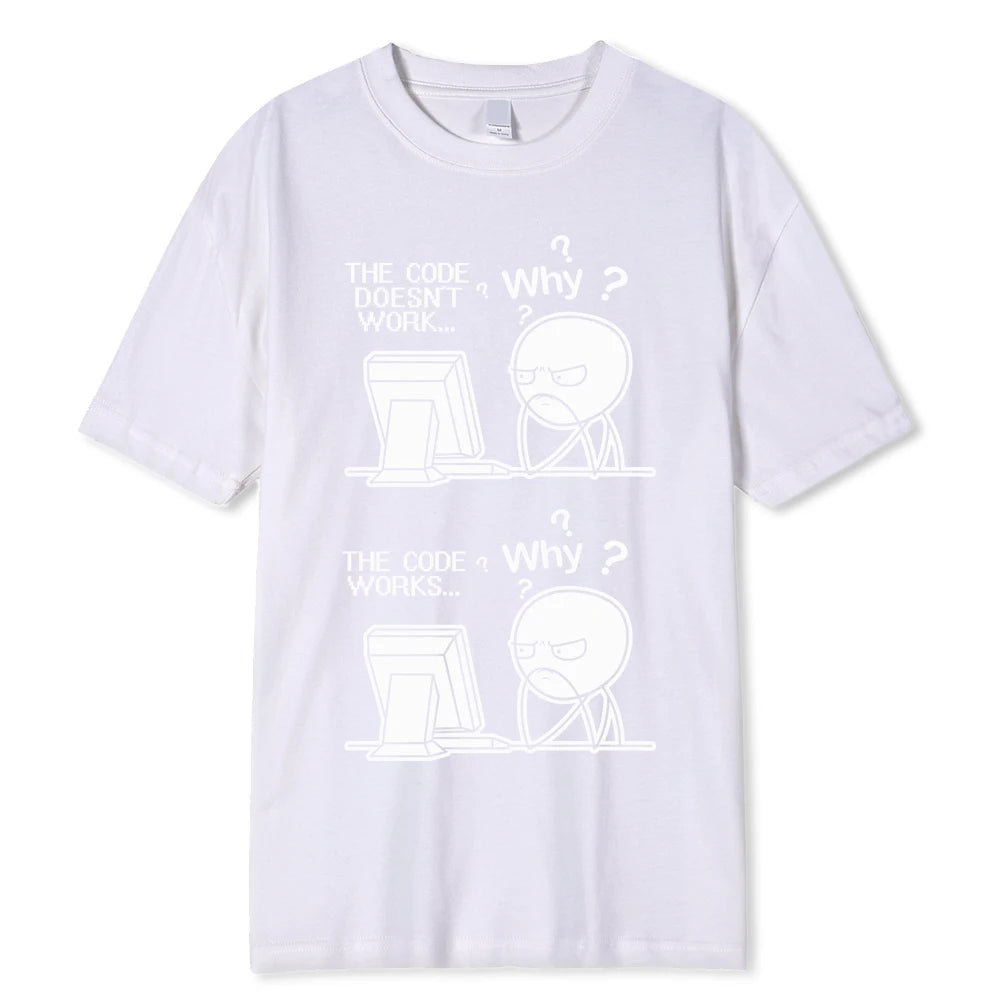 Creative Funny Programmer Code Works Why Casual Print T-Shirt Camiseta Hombre Linux Operating System Fashion Streetwear For Men