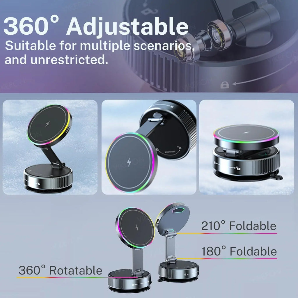 Cooling Wireless Charger Car Phone Holder with Breathing RGB Light Magnetic Suction Cellphone Bracket for iPhone 12-17 Pro Max