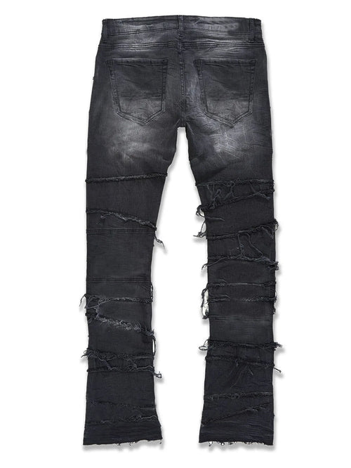 2025 New Flared Jeans Men's Fit Stacked Jeans Ripped Slim Fit Patch Distressed Destroyed Denim Pants Hip Hop Streetwear Trouser