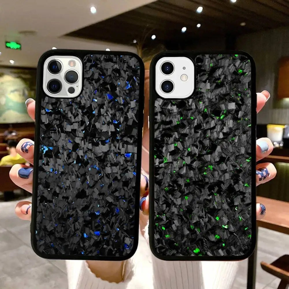 Forged Carbon Fundas Phone Case Wireless Charging PC+TPU For IPhone 11 12 13 14 15 16 17 Pro Max Plus Case