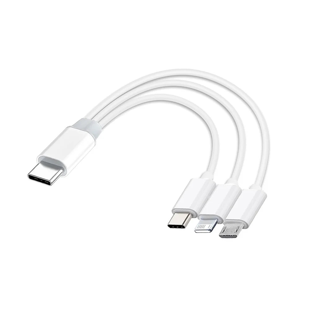 PD USB C Charging Cable for Multiple Devices Charging Cord Short 3 in1 Universal USB Cable with IP/Micro USB/Type C Mobile Power