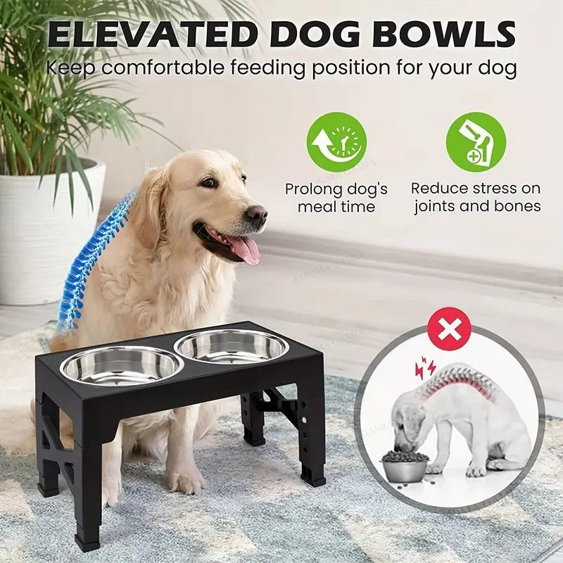 Adjustable Elevated Dog Feeder Raised Stand Dogs Bowls with Double Stainless Steel Food Water Bowls for Small Medium Large Dogs
