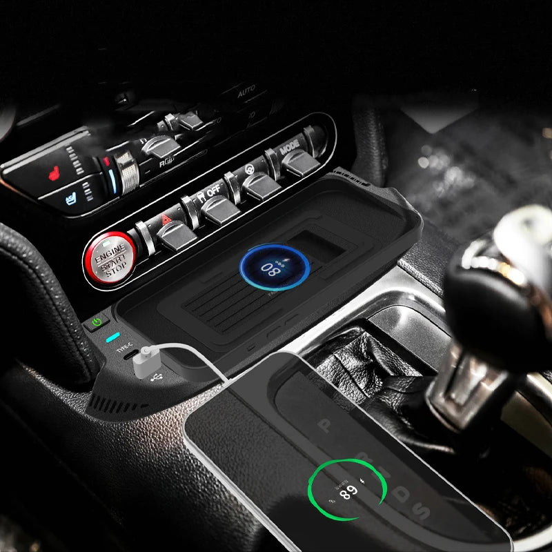 For Ford Mustang 2015-2021 15W Car wireless charger fast center console phone charger charging plate panel charging holder