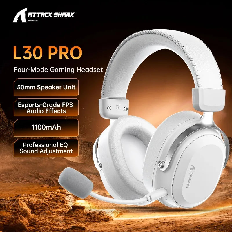 ATTACK SHARK L30PRO 4-Mode Wireless Gaming Headset, Lightweight, 7.1 Surround, 10ms Latency, 1100mAh, Detachable Mic for PC/PS5