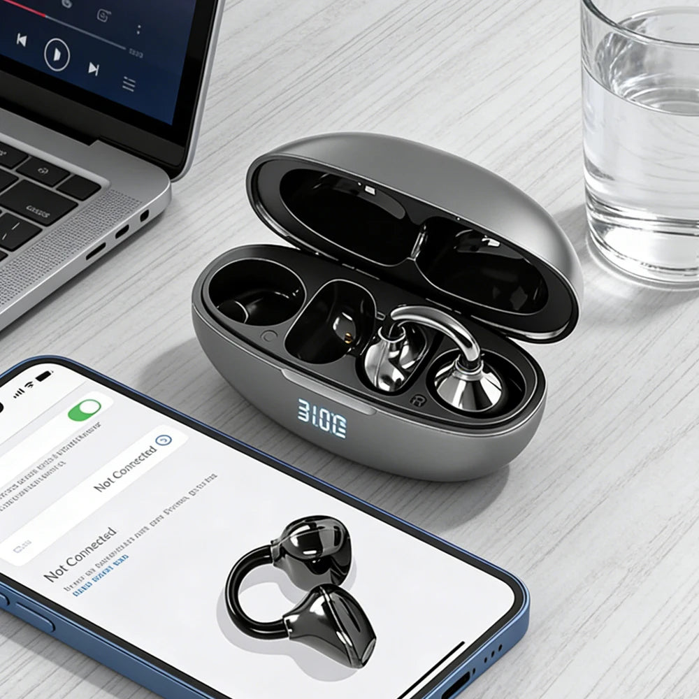 Wireless Earbuds OWS Hi-fi Stereo BT 5.4 Earphone with LED Display for Travel Business Clear Calls Headphones High Quality