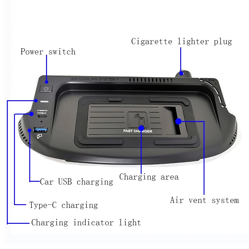 For Ford Mustang 2015-2021 15W Car wireless charger fast center console phone charger charging plate panel charging holder