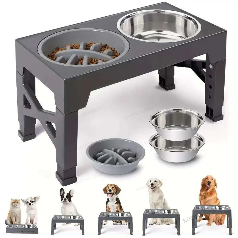 Adjustable Elevated Dog Feeder Raised Stand Dogs Bowls with Double Stainless Steel Food Water Bowls for Small Medium Large Dogs