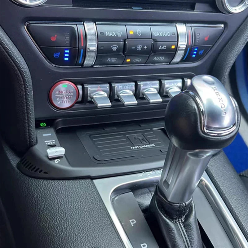 For Ford Mustang 2015-2021 15W Car wireless charger fast center console phone charger charging plate panel charging holder