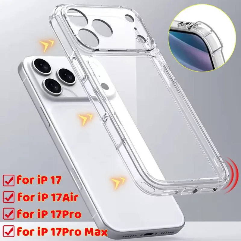 Clear Shockproof PC Case for iPhone 17 Pro Max Full Camera Lens Protection Cover for iPhone 17 Air 17 Pro Silicone TPU Cover
