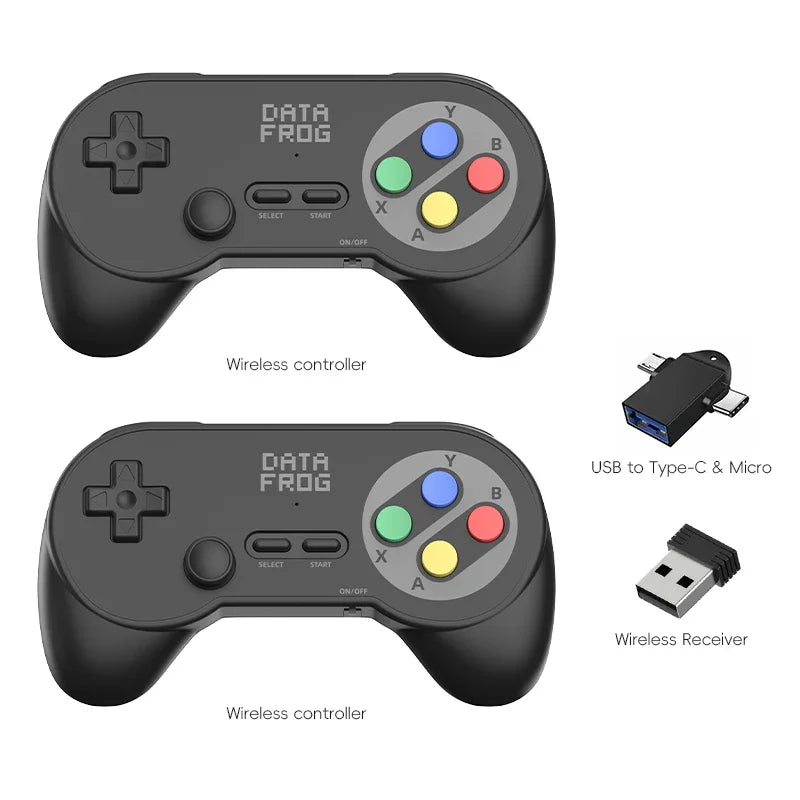Data Frog PC07 Classic Style Wireless Game Controller, Dual Receiver, Retro Gamepad for PC DInput, Android TV, Arcade Gaming